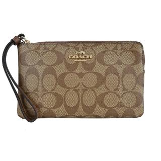 【COACH】馬車緹花PVC中型手拿包(卡其焦糖/展示品)