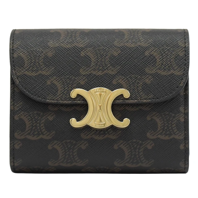 【CELINE】品牌金屬LOGO滿版印花釦式零錢短夾(深咖)