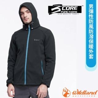 【Wildland 荒野】男 彈性防風防潑保暖外套.休閒機能刷毛連帽夾克(0A82926-54 黑)