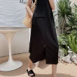 【MsMore】韓版時髦短袖寬鬆開叉V領休閒連身長裙#113478現貨+預購(黑色)