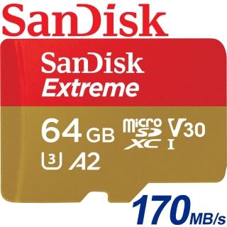 【SanDisk 晟碟】64GB 170MB/s Extreme microSDXC U3 V30 A2 記憶卡(平輸)