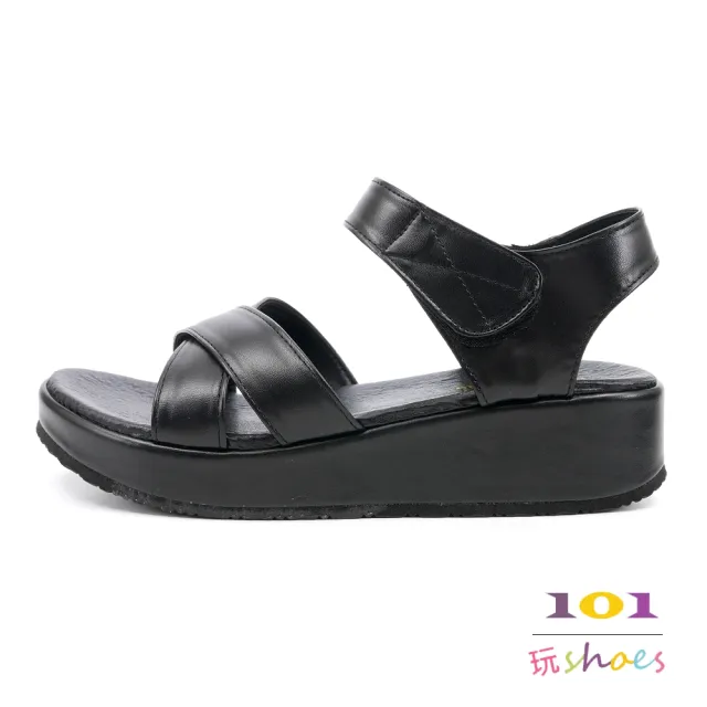 【101 玩Shoes】mit. 質感交叉顯瘦厚底涼鞋(黑色/白色/粉色.36-40碼)