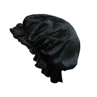 【BIOAM 佰歐安】天然蠶絲大尺寸舒眠護髮帽黑色(蠶絲護髮帽/防靜電護髮睡眠/77好運節)