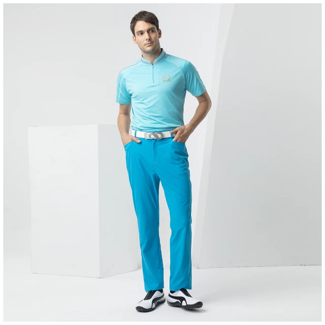 【IM8】高爾夫上衣(男款 藍色 簡約 修身 立領 上衣)
