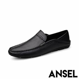 【ANSEL】真皮樂福鞋 兩穿樂福鞋/真皮頭層牛皮兩穿法經典皮紋紳士樂福鞋-男鞋(黑)