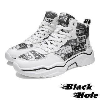【Black Hole】拼接運動鞋/潮流車牌圖樣印花拼接時尚休閒運動鞋-男鞋(黑)