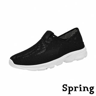 【SPRING】透氣休閒鞋 兩穿休閒鞋/經典透氣兩穿法超輕量彈力飛織休閒鞋-男鞋(黑)