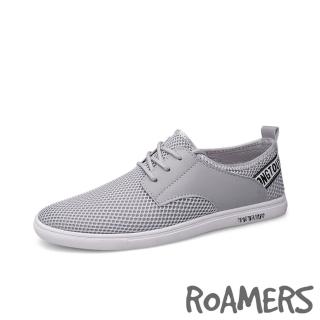 【ROAMERS】平底休閒鞋/異材質拼接透氣網布經典平底休閒鞋-男鞋(灰)