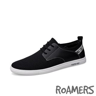 【ROAMERS】平底休閒鞋/異材質拼接透氣網布經典平底休閒鞋-男鞋(黑)