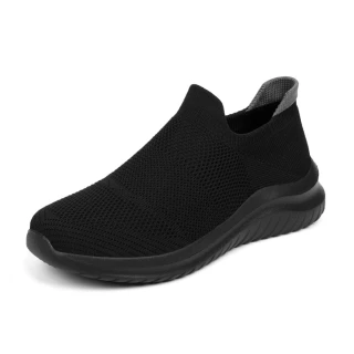 【SPRING】撞色運動鞋/超輕量撞色飛織襪套設計休閒運動鞋-男鞋(黑)