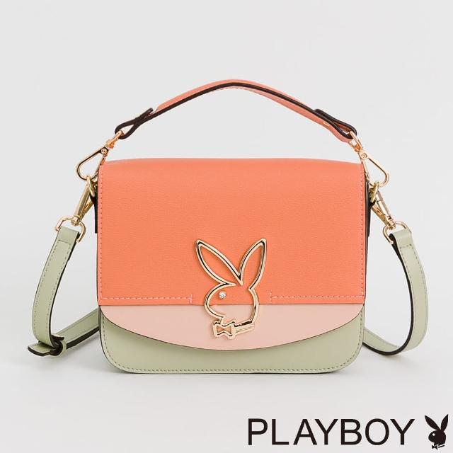 【PLAYBOY】翻蓋斜背包 Bunny系列(粉橘色)