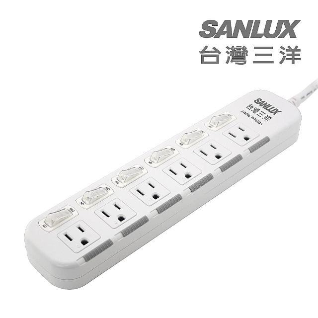 【SANLUX 台灣三洋】防塵蓋轉接延長電源線 3孔6座6切1.8M(SYPW-W366DA)