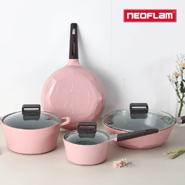 【NEOFLAM】韓國製Carat系列粉紅鑽石4鍋組(IH爐適用/不挑爐具)