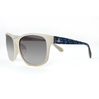 【Vivienne Westwood】英國精品白框LOGO星球時尚繽紛鏡腳系列太陽眼鏡(VW78704-象牙白)