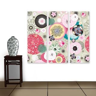 【24mama 掛畫】三聯式 油畫布 抽象 裝飾 復古 插圖 藝術 無框畫-30x80cm(豐富花卉)