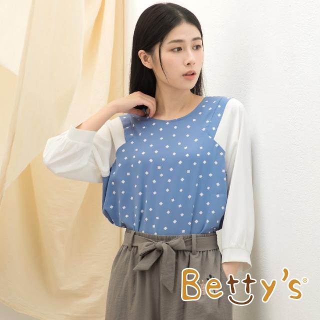 【betty’s 貝蒂思】點點印花布拼接雪紡上衣(淺藍)