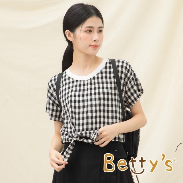 【betty’s 貝蒂思】假兩件格子綁帶上衣(黑色)