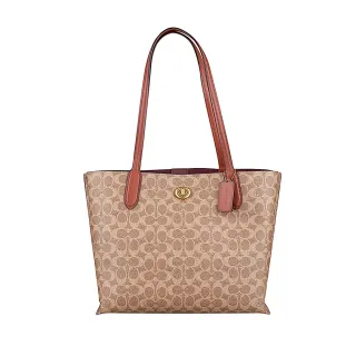 【COACH】WILLOW經典印花LOGO皮革鑲飾肩背包(棕)