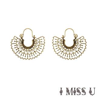 【I MISS U】幾何耳環 半圓耳環 縷空耳環/個性民族風幾何半圓縷空線條造型耳環(金)