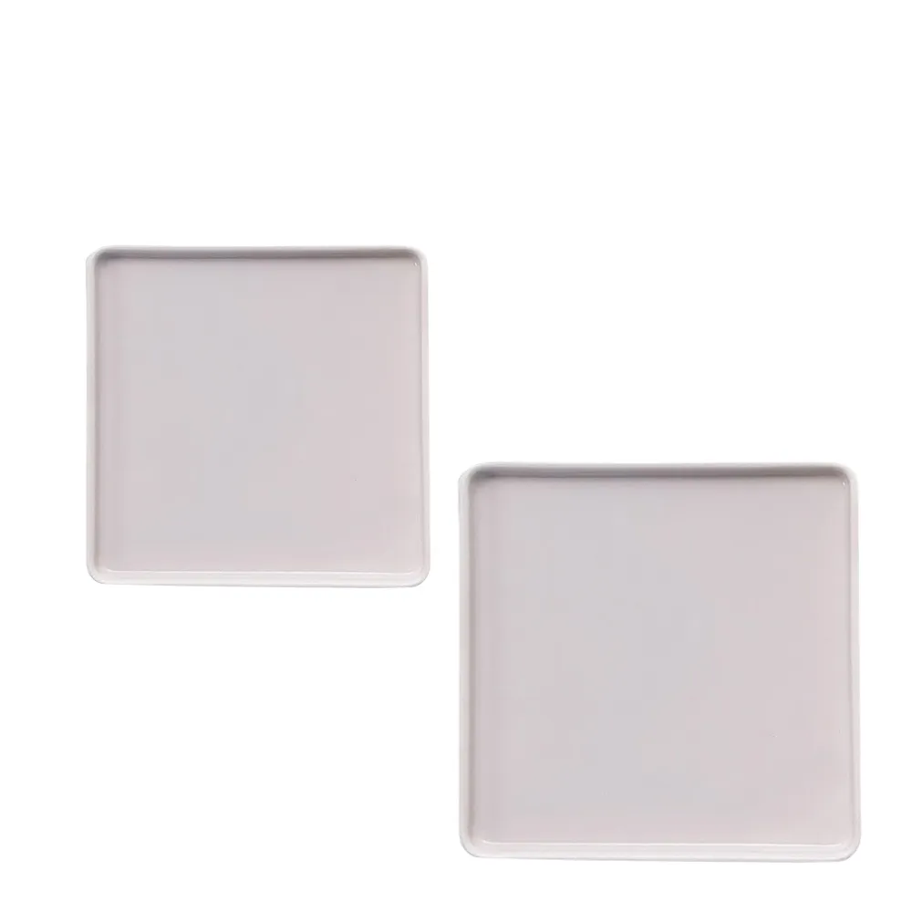 【韓國SSUEIM】LEED系列莫蘭迪陶瓷方形淺盤19+14cm(粉色2件組)