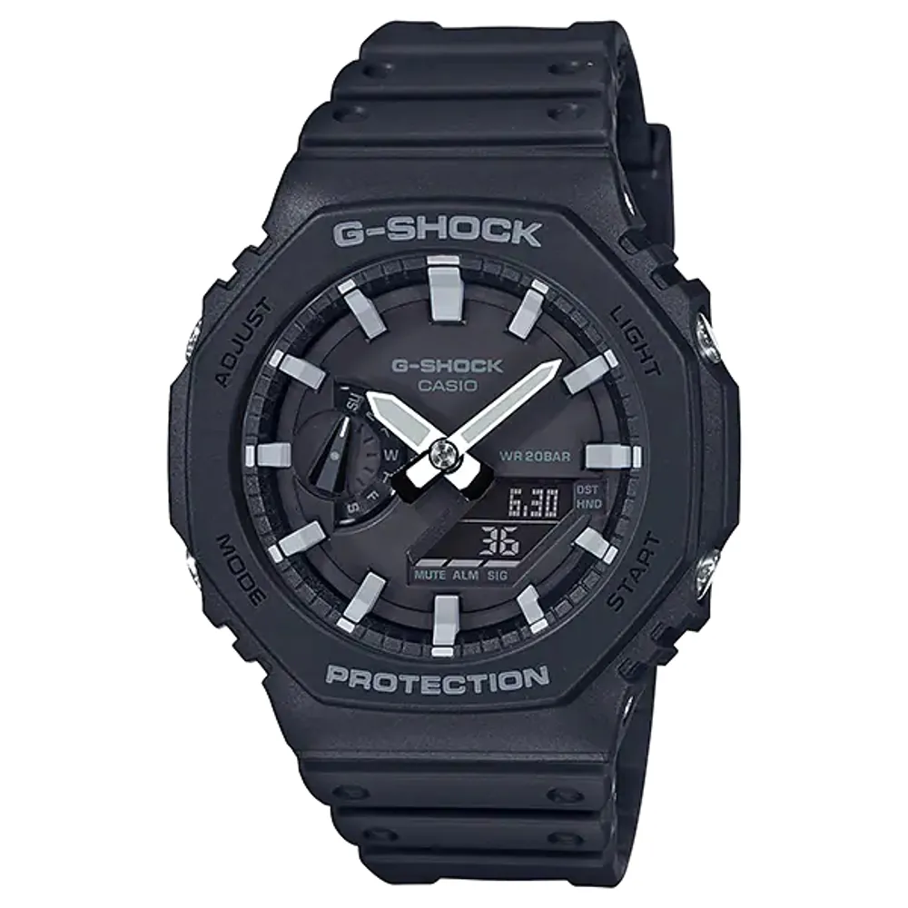 【CASIO 卡西歐】G-SHOCK  超人氣農家橡樹八角形錶殼設計 黑X白(GA-2100-1A)