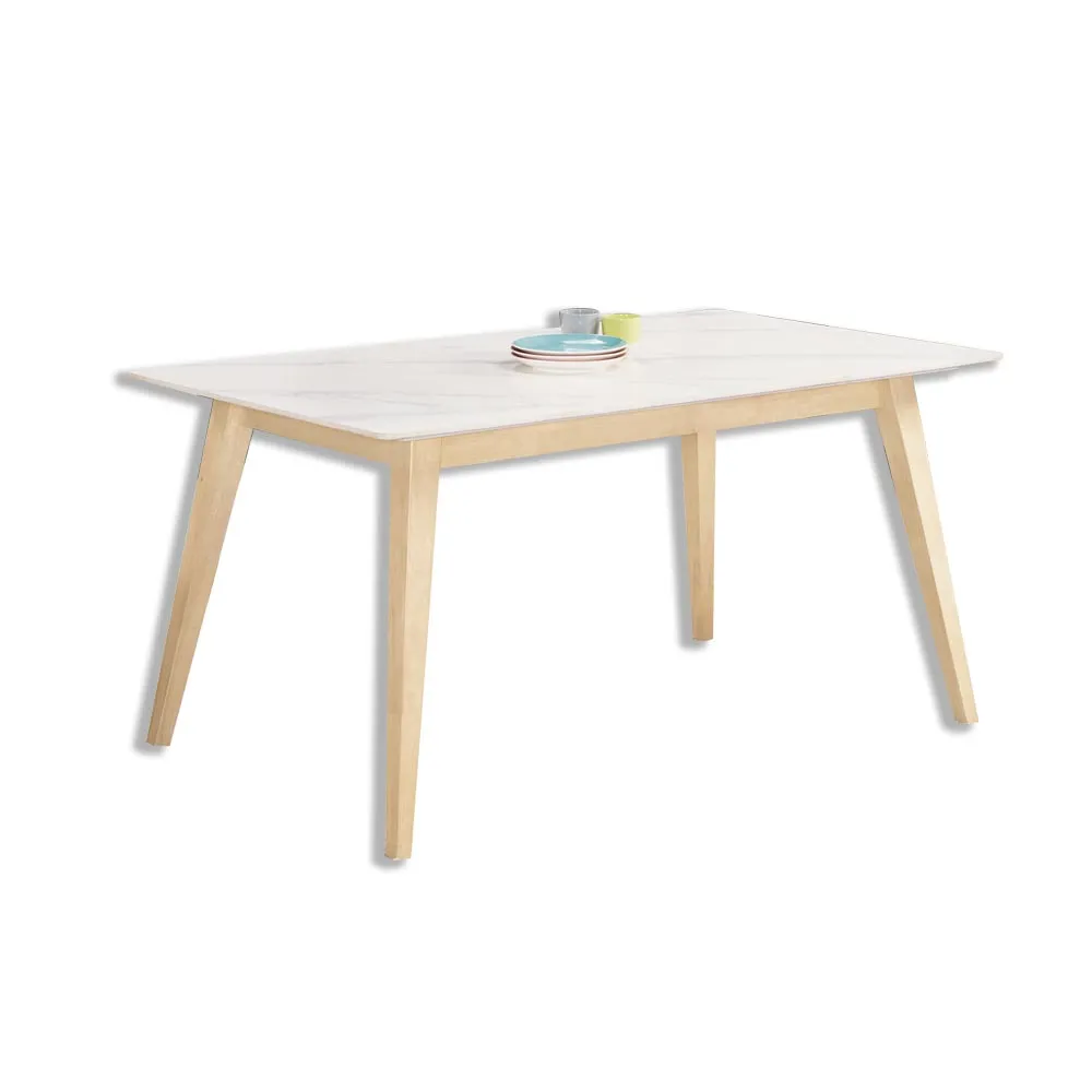 【BODEN】明斯5尺北歐風白色岩板實木餐桌/工作桌