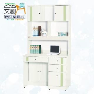 【文創集】南亞塑鋼 範特多彩3.3尺開門&捲門四抽高書桌/電腦桌組合(六色可選)