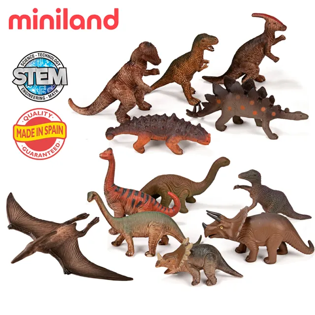 【西班牙Miniland】動物星球12件組-恐龍歷險(角色扮演/擬真紋路/實心耐摔/西班牙原裝進口)