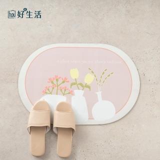 【hoi! 好好生活】吸水矽藻土橡膠防滑軟地墊-典雅粉花季