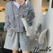 【HanVo】現貨 條紋短版休閒連帽外套(韓系百搭寬鬆外套 韓國女裝 女生衣著 4012)