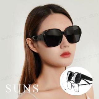 【SUNS】時尚韓版ins大框偏光墨鏡/套鏡 經典黑 防滑鏡腳 抗UV400(防眩光/遮陽/眼鏡族首選)