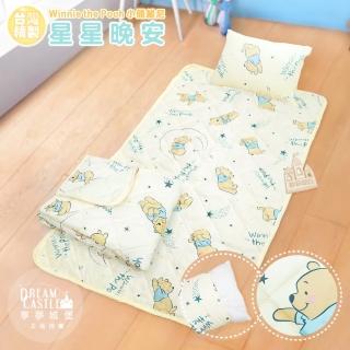 【享夢城堡】兒童卡通四季被童枕睡墊三件組(迪士尼小熊維尼Pooh 星星晚安-米黃)