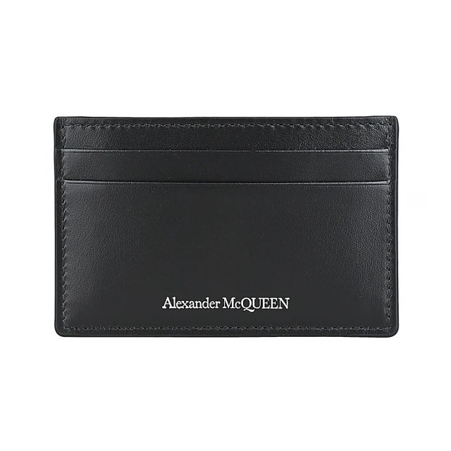 ALEXANDER MCQUEENALEXANDER MCQUEEN ALEXANDER McQUEEN白字LOGO小牛皮4卡開口式卡夾包(黑)