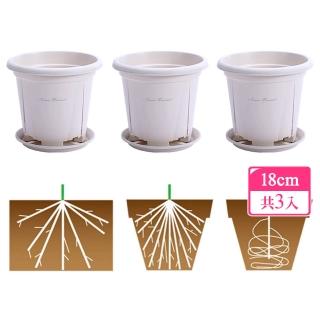 【沐森 Green Life】18cm白色三入組 青山盆底盤組 塑膠花盆(3號#180控根盆 加侖盆)