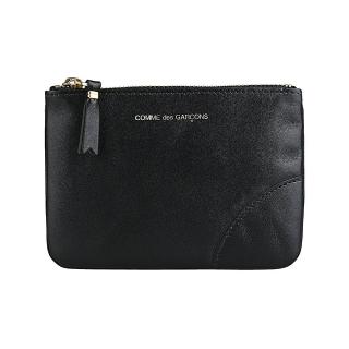 【Comme Des Garcons CDG】COMME DES GARCONS燙印金字LOGO小牛皮拉鍊錢包(黑)