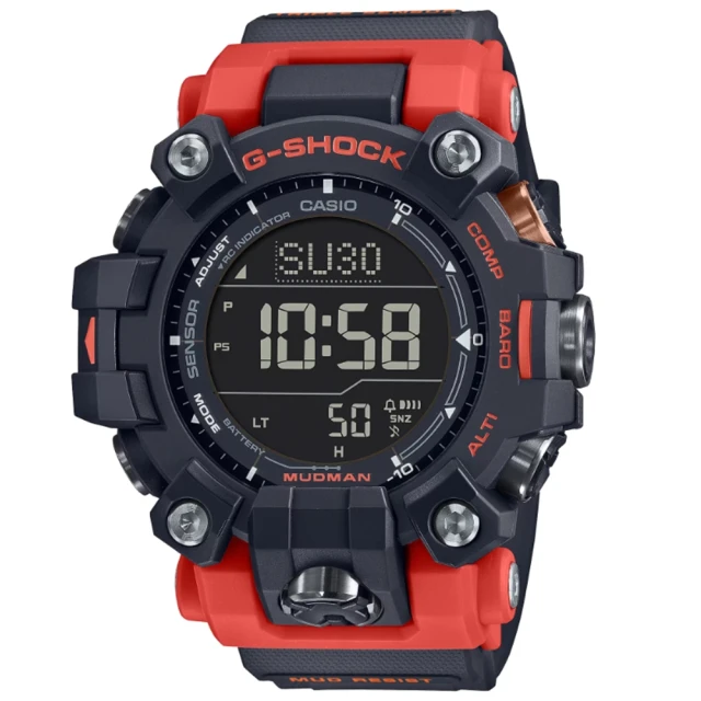 CASIO 卡西歐 G-SHOCK 電波 太陽能 防塵泥 雙層LCD顯示 三重感應器 酷黑紅 GW-9500-1A4_52.7mm