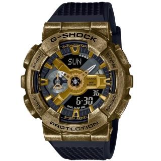 【CASIO 卡西歐】G-SHOCK 復古未來銅色質感 金屬錶殼 人氣雙顯 黑X金 GM-110VG-1A9 48.8mm