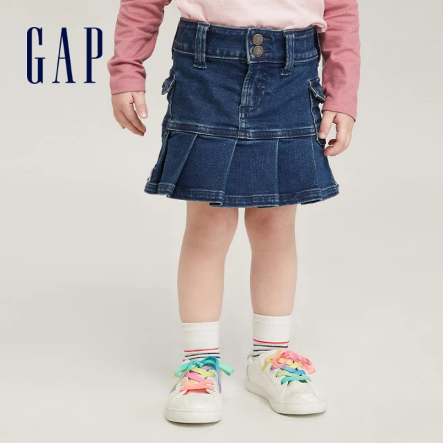 GAP 女幼童 牛仔百褶短裙-深藍色(810368)