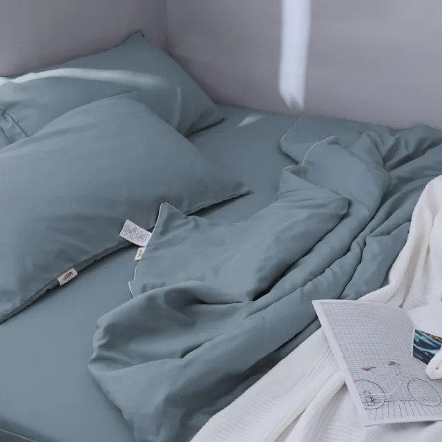 【AnD HOUSE 安庭家居】天絲40支-單人床包枕套組-格灰藍(透氣柔滑/夏天/50%萊賽爾纖維)