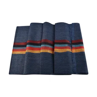 【Paul Smith】PAUL SMITH草寫LOGO中間彩色線條搭流蘇羊毛混紡圍巾(海軍藍x彩色條紋)