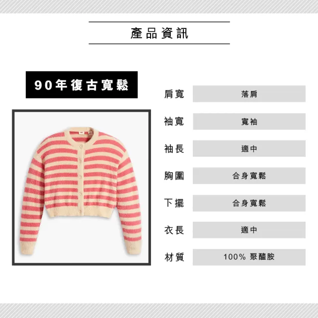 【LEVIS 官方旗艦】女款 開襟外套 / 毛澎罩衫 / 泰迪毛 粉紅條紋 熱賣單品 A3235-0010