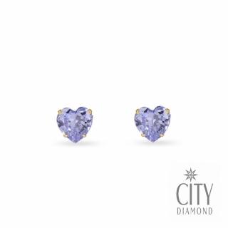 【City Diamond 引雅】18K日本薰衣草紫晶鑽黃K金愛心造型耳環(東京Yuki系列)