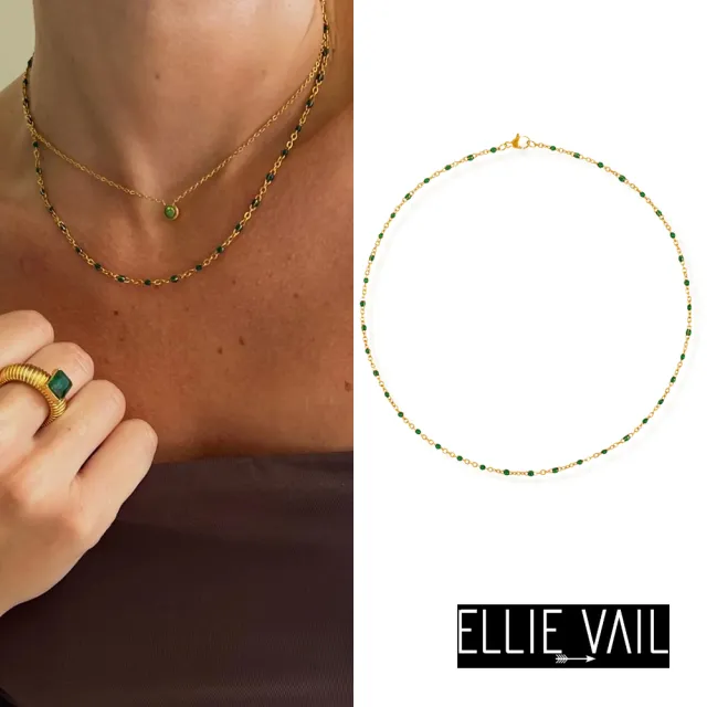 【ELLIE VAIL】邁阿密防水珠寶 迷你綠色珠珠 金色頸鍊 Evie Green Dainty(防水珠寶)