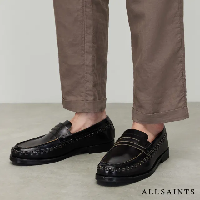 【ALLSAINTS】SAMMY 英倫牛皮編織LOGO樂福鞋 MZ611Y