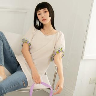 【OB 嚴選】高含棉長版彩色刺繡流蘇短袖上衣 《AB15530》