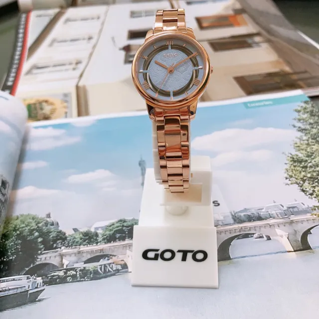 【GOTO】Nostalgia懷舊系列-壓花玻璃-海棠花手錶-IP玫x莫蘭迪藍(GS0117L-44-641)