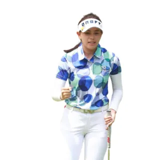【IM8】高爾夫Polo衫(女 上衣 白底 藍圈圈 短袖)