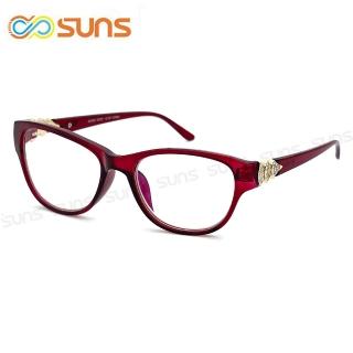 【SUNS】時尚扇形鑲鑽楓葉紅老花鏡 濾藍光老花眼鏡 高硬度耐磨鏡片 配戴不暈眩(適合小臉型)