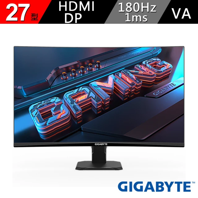 【GIGABYTE 技嘉】GS27FC 27型 VA 180Hz 曲面電競螢幕(1500R/FreeSync/HDR/TUV護眼)