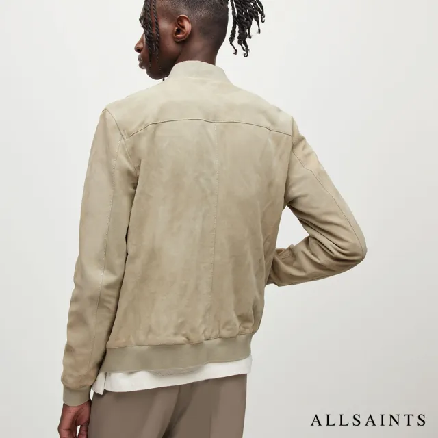 【ALLSAINTS】KEMBLE 麂皮羊皮簡約飛行員夾克皮衣-復古綠 ML036Y(常規版型)